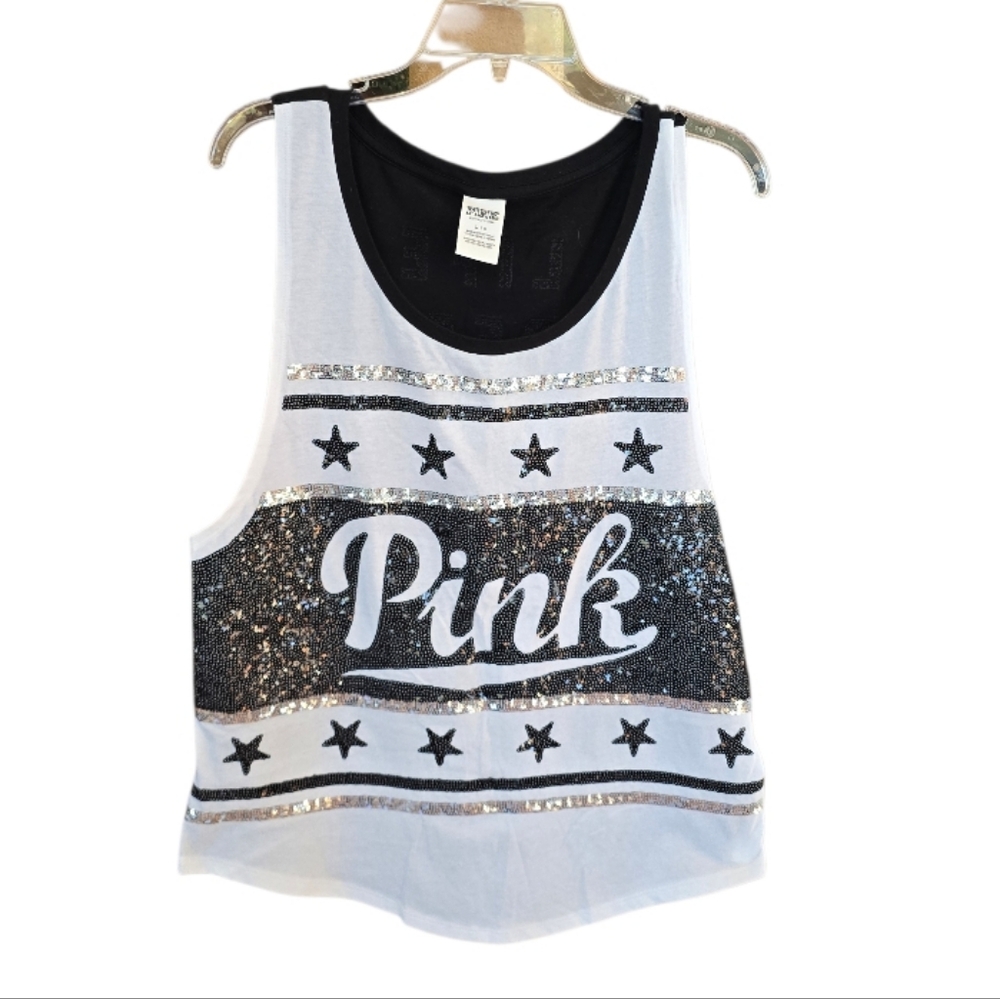 Pink Victoria's Secret Limited Edition Black White Muscle Tank Top L